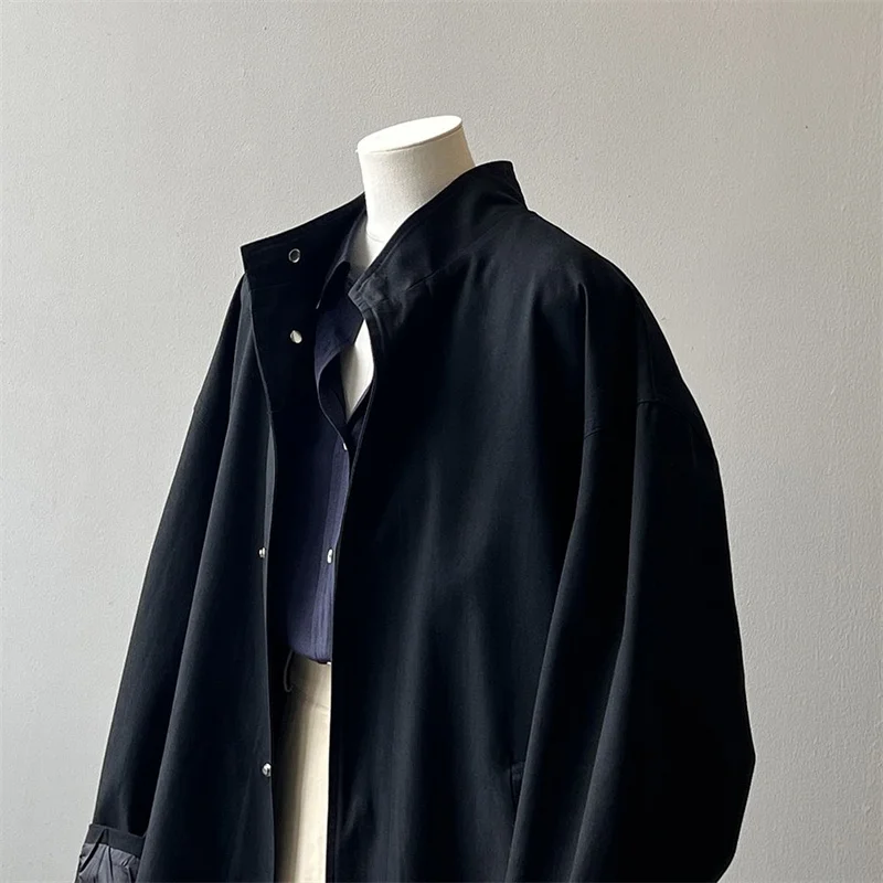 Workwear Stand up Collar Trench Coat for Women 2025 Spring And Autumn New Korean Version Loose Medium Long Thin Textured Coat
