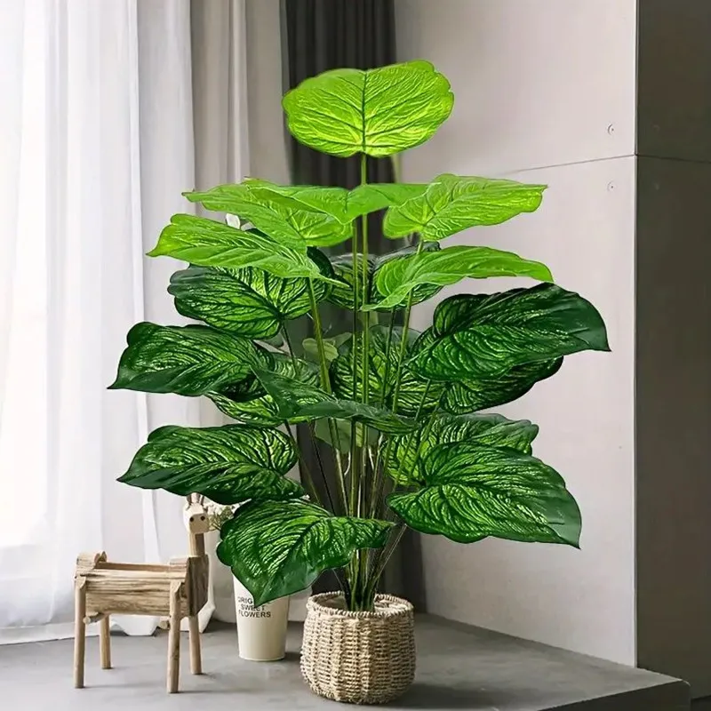 18 hojas grandes, planta Tropical, venada verde Artificial, hoja ancha, árbol decorativo de selva Tropical para boda, hogar, Navidad