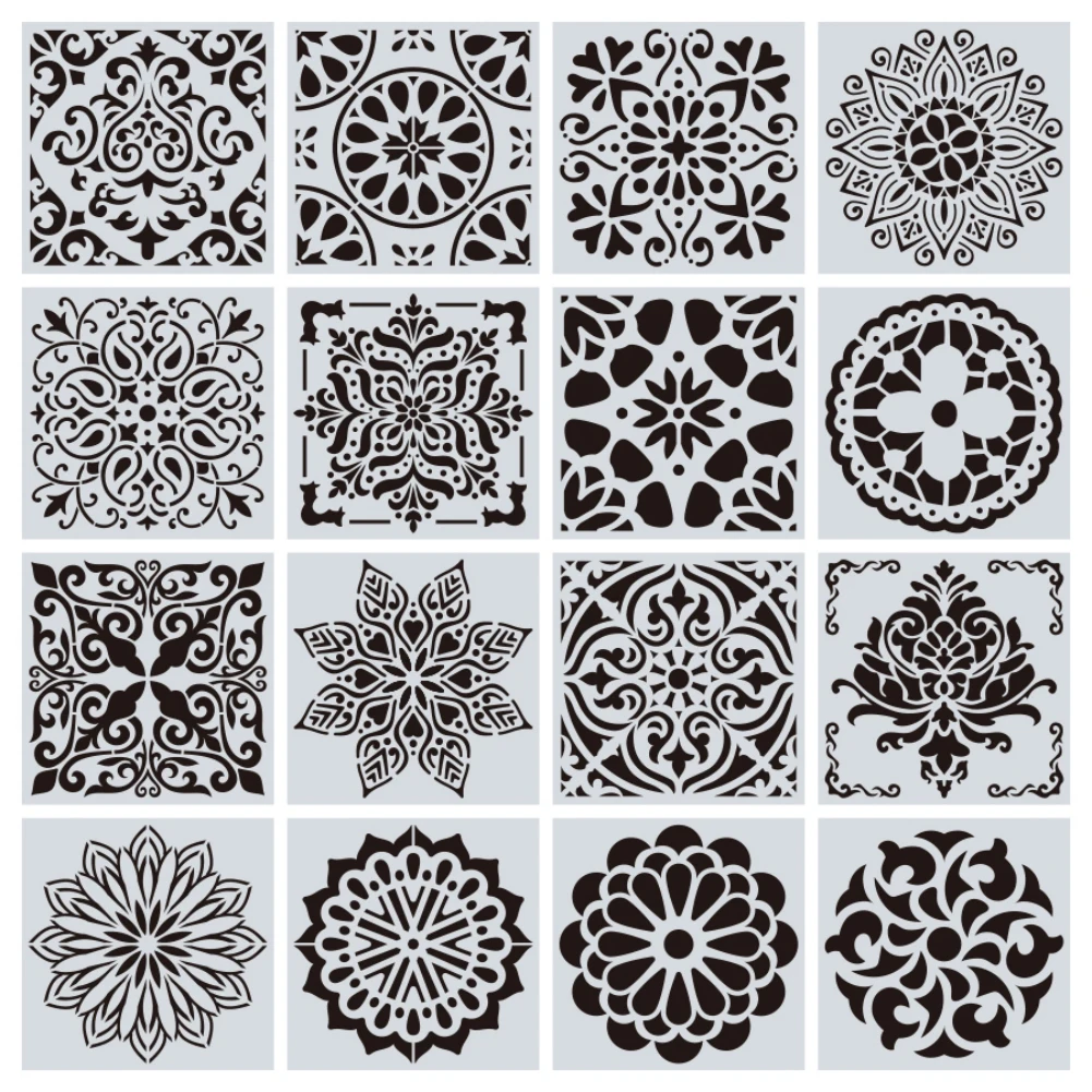 

16pcs Reusable Tile Stencils 6x6 Inch Mandala Stencils for DIY Home Decor Wall Floor Painting Bedroom Living Room Kitchen