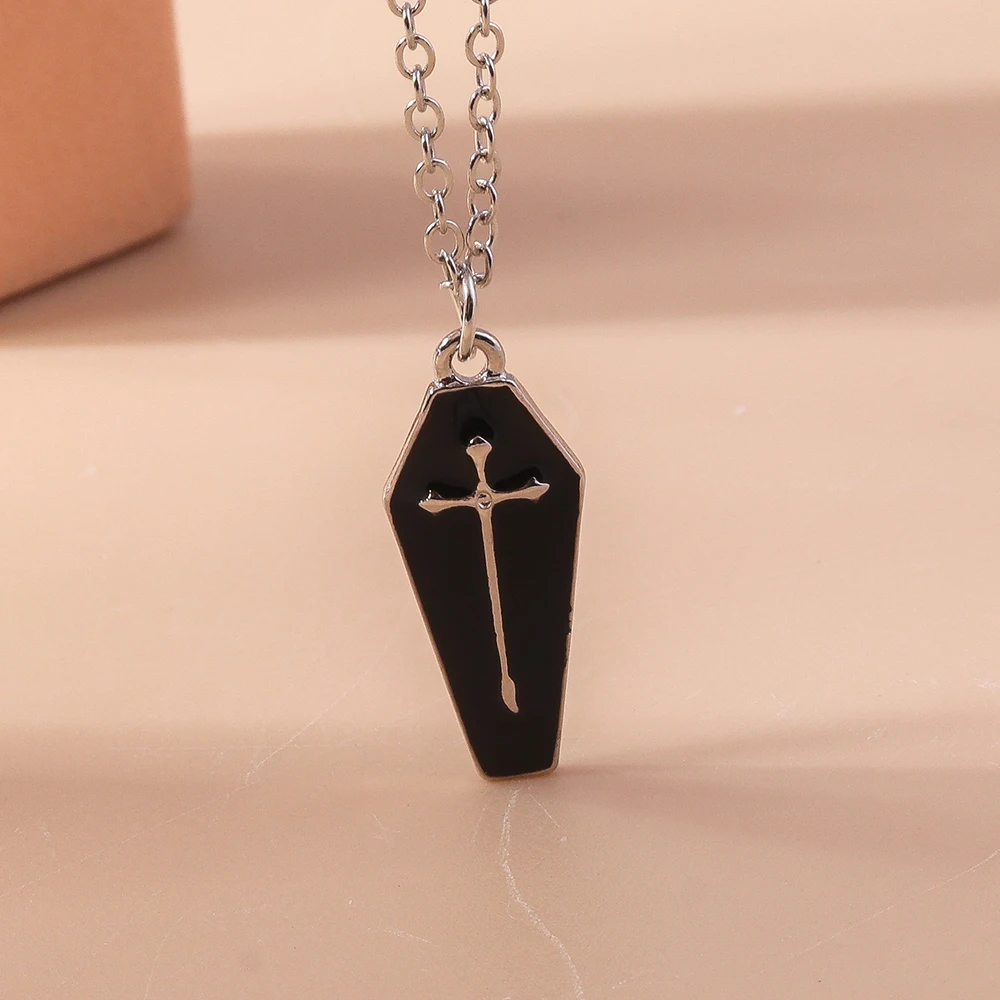 Aihua Nette Emaille Halloween Vampire Kreuz Sarg Freundschaft Paar Halsketten Für Frauen Männer BFF Beste Freundin Halsketten Schmuck – Detail 9
