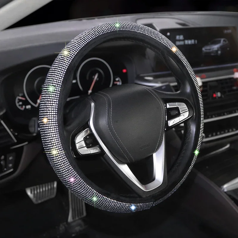 Car Steering Wheel Cover With Crystal Diamond Sparkling Auto Vehicle Decoration Protector Steering Car Wheel image 2