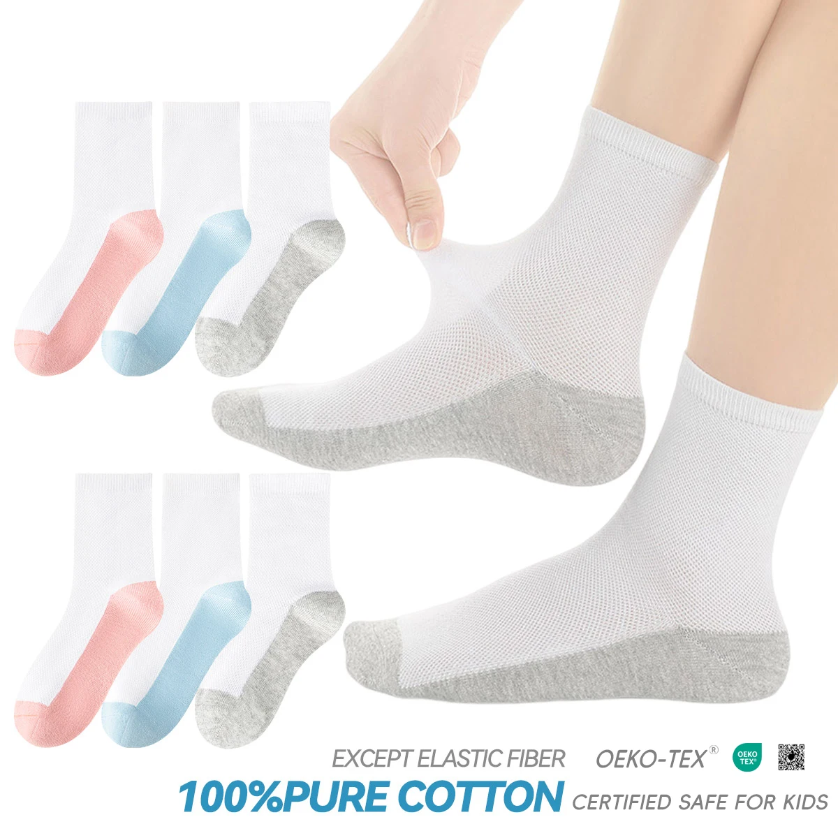 

Children's Color-Blocked Socks: Stain-Resistant, Suitable for School and Home Wear Pure Cotton Seamless Mesh-Breathable Summer