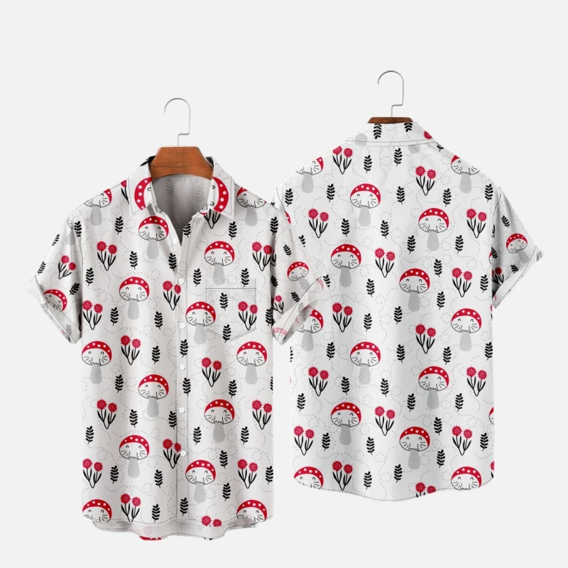 Men's Hawaiian T-Shirt For Women Mushrooms Pattern 3D Printed Hombre Fashion Shirt Casual Beach Oversized Clothes 4