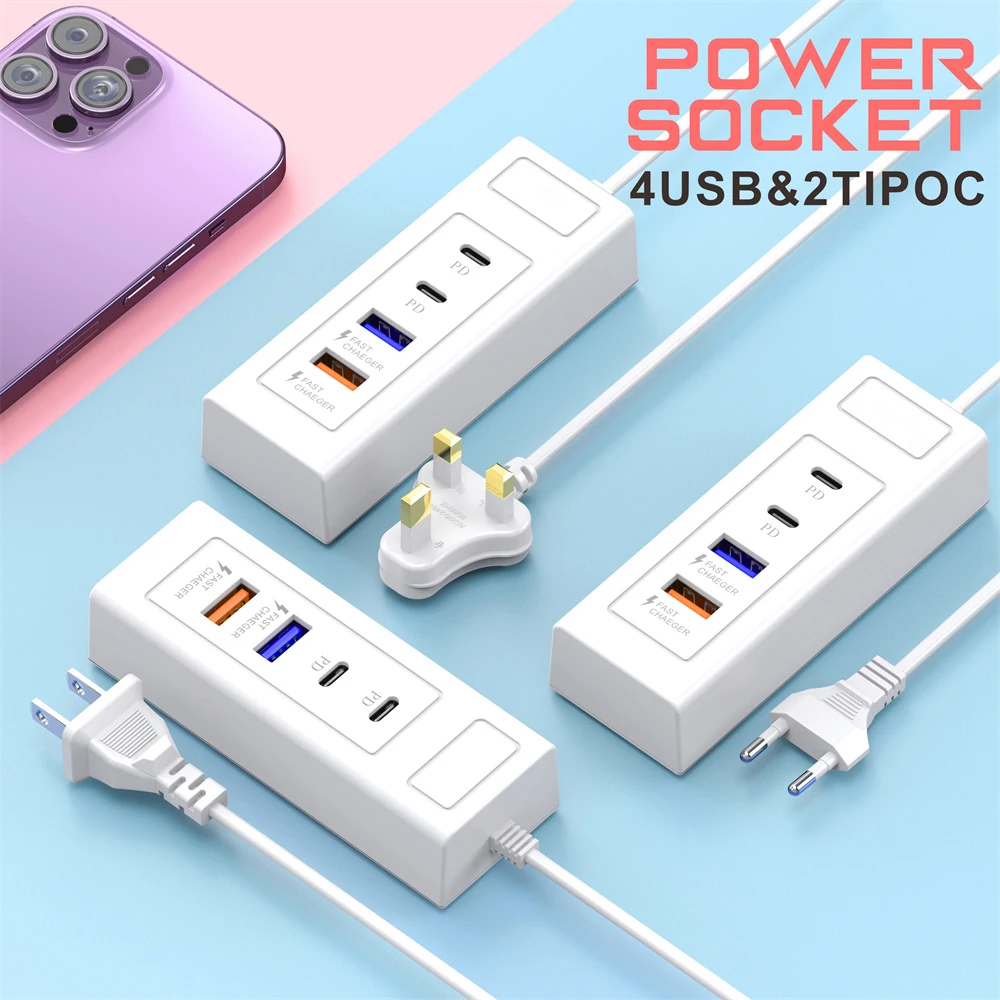 4Ports USB Fast Charger Station Type C Fast Charger USB Hub Adapter Multi Splitter Adapter EU/US Plug USB Type C Charger Adapter
