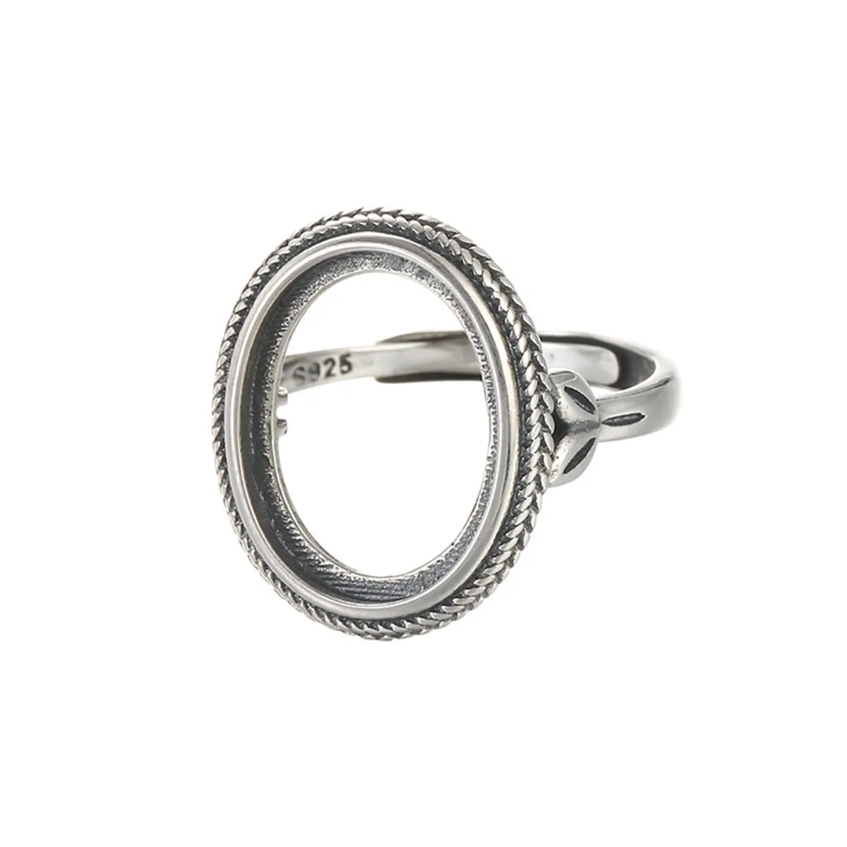Ring Blank (12x16mm Oval Blank) Adjustable Thai Sterling Silver Antique Style Oval Cabochon Ring Setting