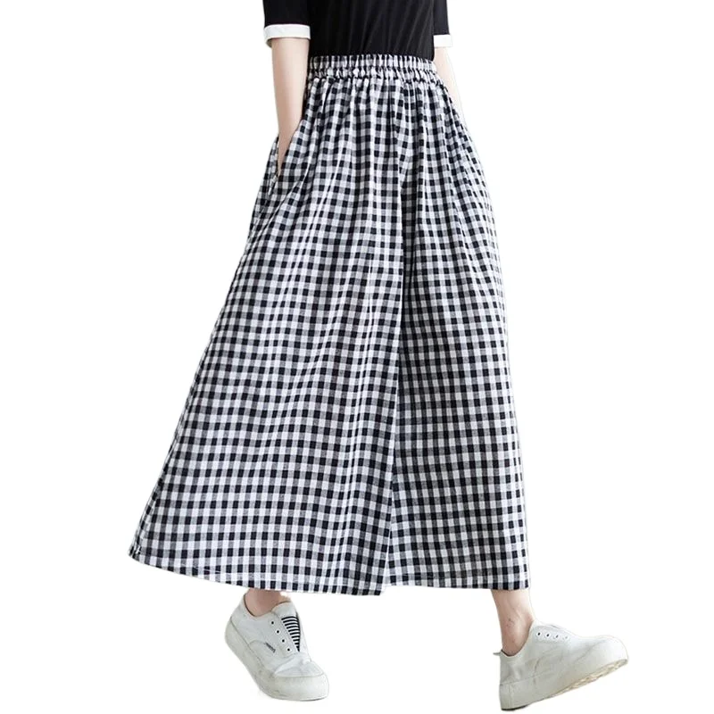 M-3XL Pantaloni scozzesi a gamba larga Donna Moda estiva Lunghezza caviglia Casual Elegante stile coreano Temperamento All-match Comodo Baggy