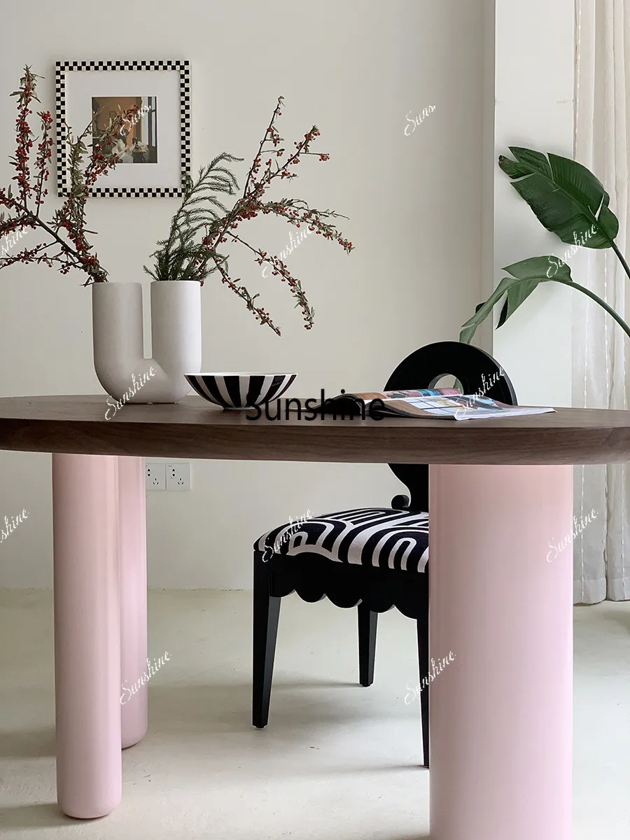 Cream wind dining table, special-shaped walnut home, computer, living room workbench