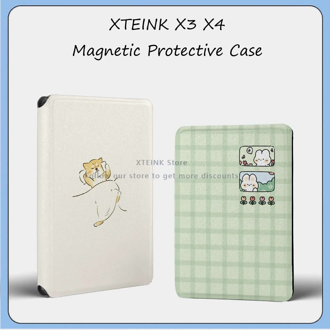 For XTEINK X3 X4 E-Ink Ebook Reader Magnetic Protective Folio Case Cute Hand‑Drawn Illustration Magnetic Split Clear TPU Gift