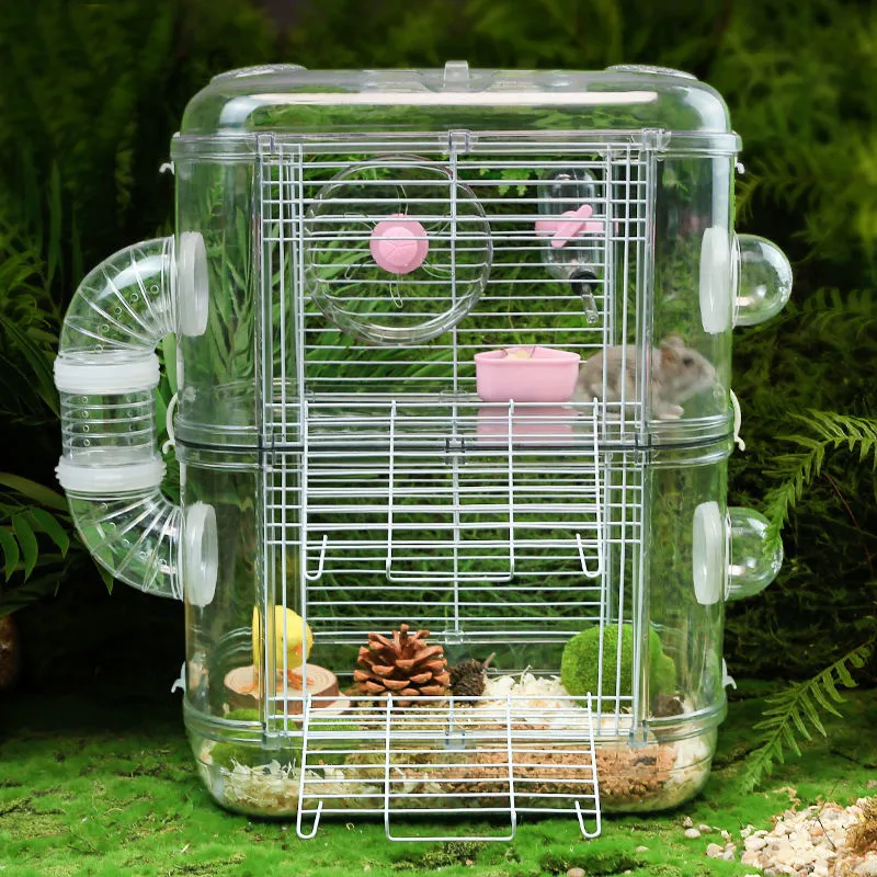 

Hamster Cage 2-storey Pet Luxury House Portable Mice Home Habitat Decoration Furniture Accessories