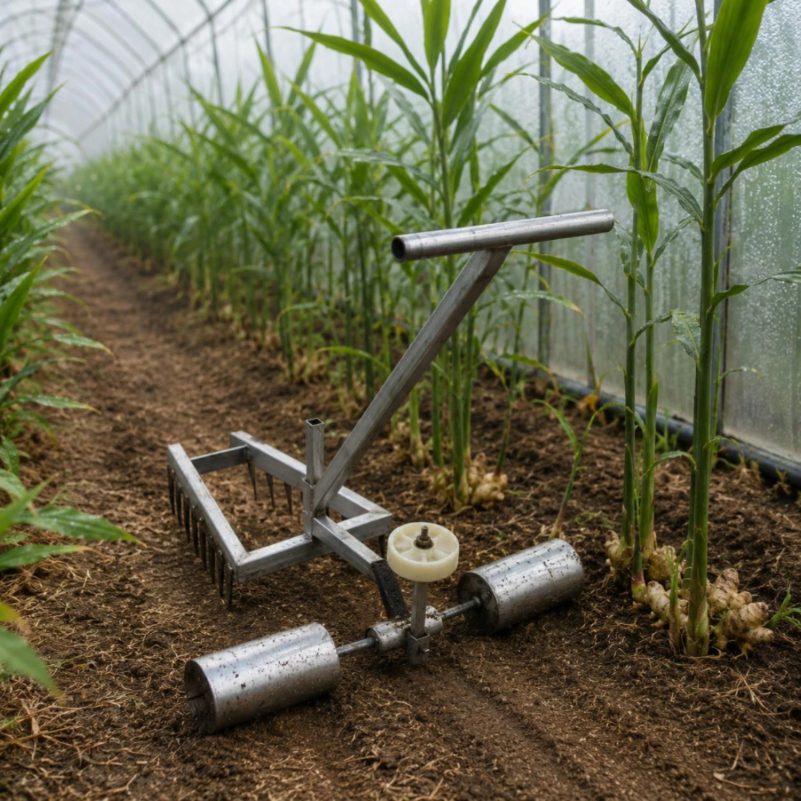 Ginger Planting Tool Long Angled Handle Soil Covering Tool Toothed Blades