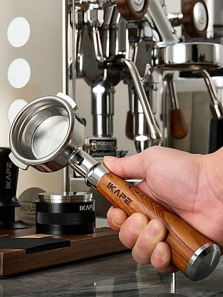IKAPE â porte-filtre sans fond, pour Delonghi/Barsetto/Berivlle/Lamarzocco/Welhome/Flair58/ECM/Lelit/wega, manche en bois 51/54/58mm