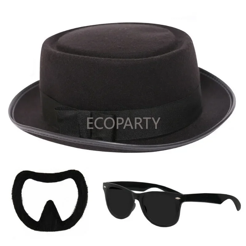 2023 New Adult Heisenberg Clothing Set Bear Glasses Pork Pie Black Hat TV Drama Fantasy Dress Three-piece Halloween Accessories