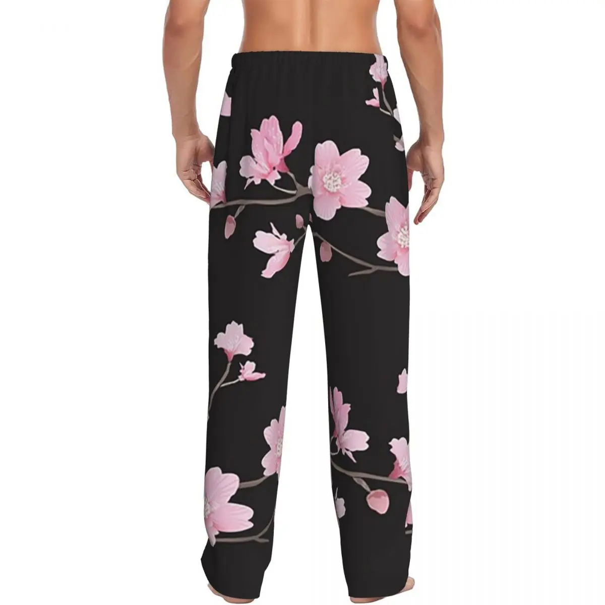 Custom Cherry Blossom Flower Plant Men Pajama Pants Lounge Sleep Sleepwear Bottoms with Pockets