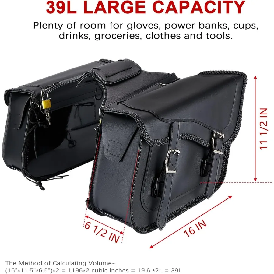 Faux Leather Motorcycle Saddle Bags Throw Over Saddlebags PVC Motorcycle Side Bags for Honda Shadow Sportster Softail Dyna Vsta