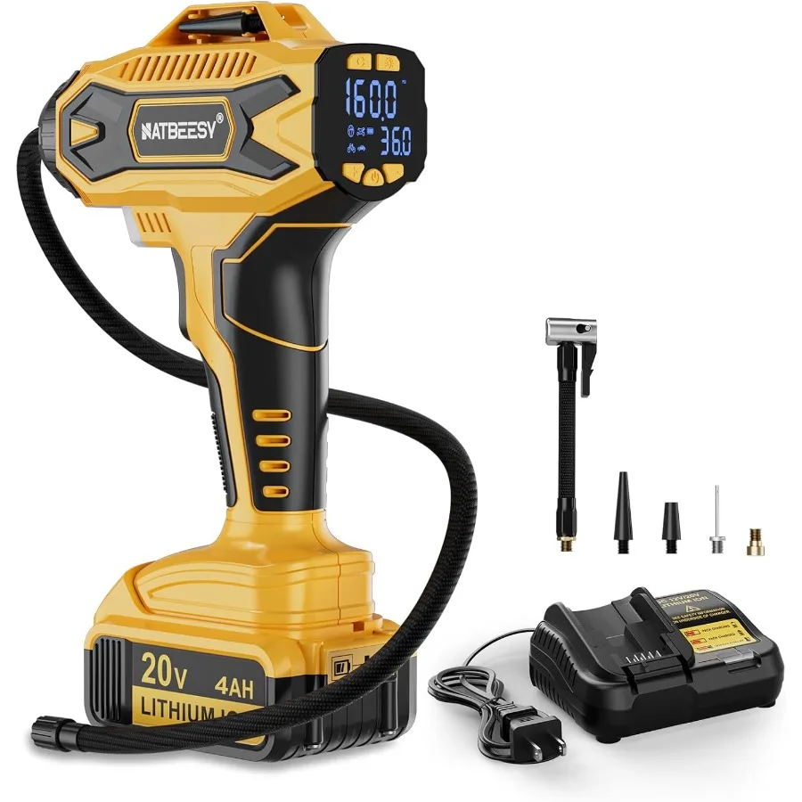 Cordless Tire Inflator Portable Air Compressor Compatible with  20V Max Battery - Includes 4AH Battery and Charger - 160PSI Dig