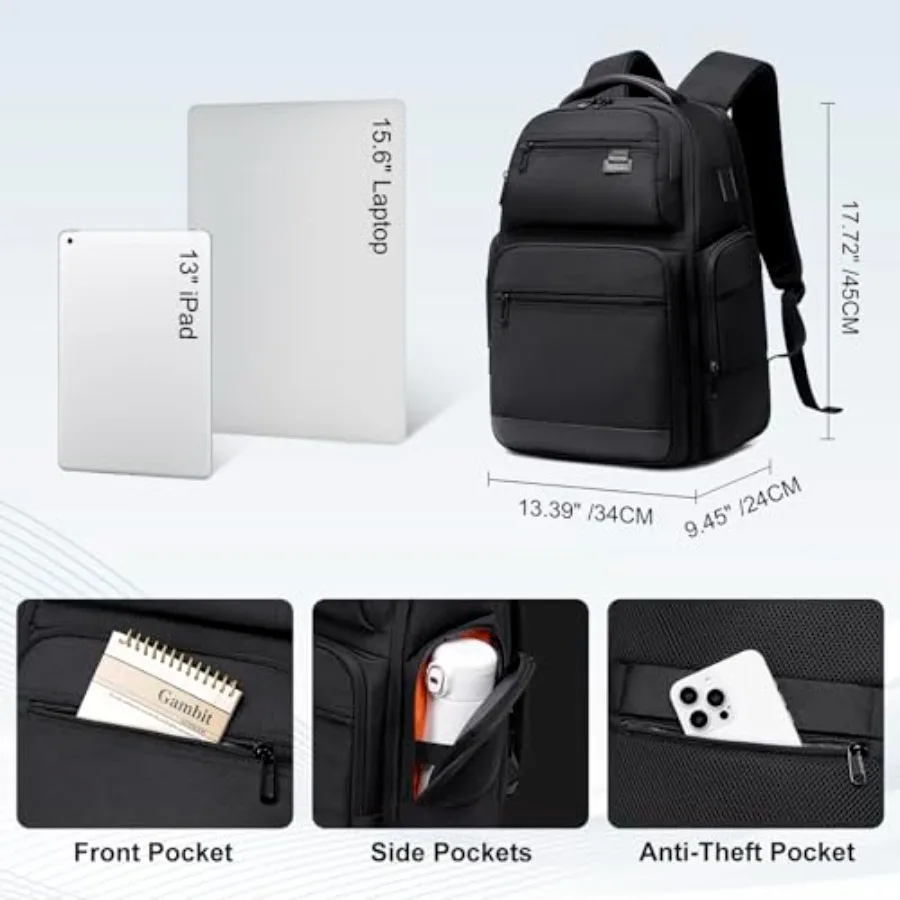 حقيبة ظهر FENRUIEN للسفر للأعمال للرجال، حقيبة ظهر للكمبيوتر المحمول ذات سعة كبيرة مع منفذ شحن USB، متعددة الوظائف ومقاومة للماء