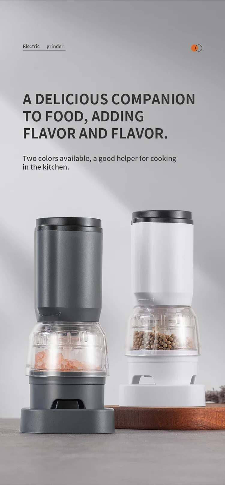 Electric Pepper Grinder Set Automatic Salt and Pepper Mills Rechargeable Adjustable Coarseness One-Handed Operation Grinder
