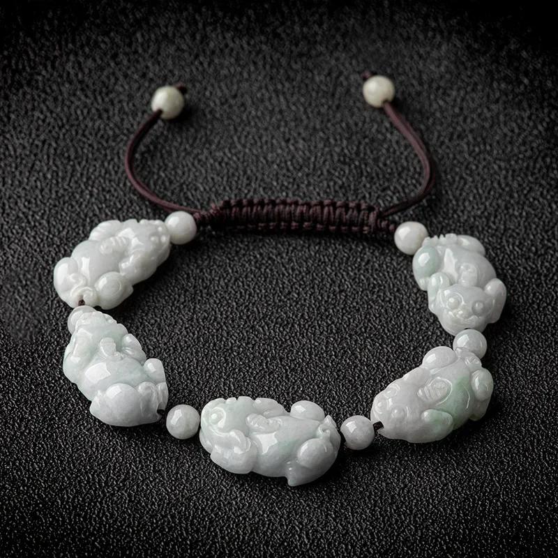 Natural Jade Burma Emerald Pixiu Bead Bracelet Adjustable Bangle Jewellery Fashion Accessories Hand-Carved Woman Customized