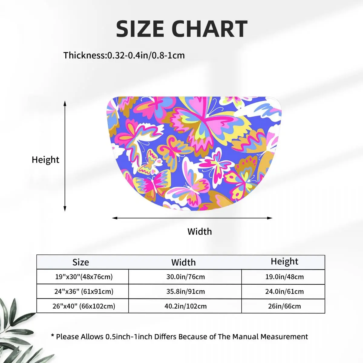 Colorful Butterfly Soft Flannel Half Round Doormat Non Slip Bathroom Mat Absorbent Floor Carpet for Laundry Room Bathroom