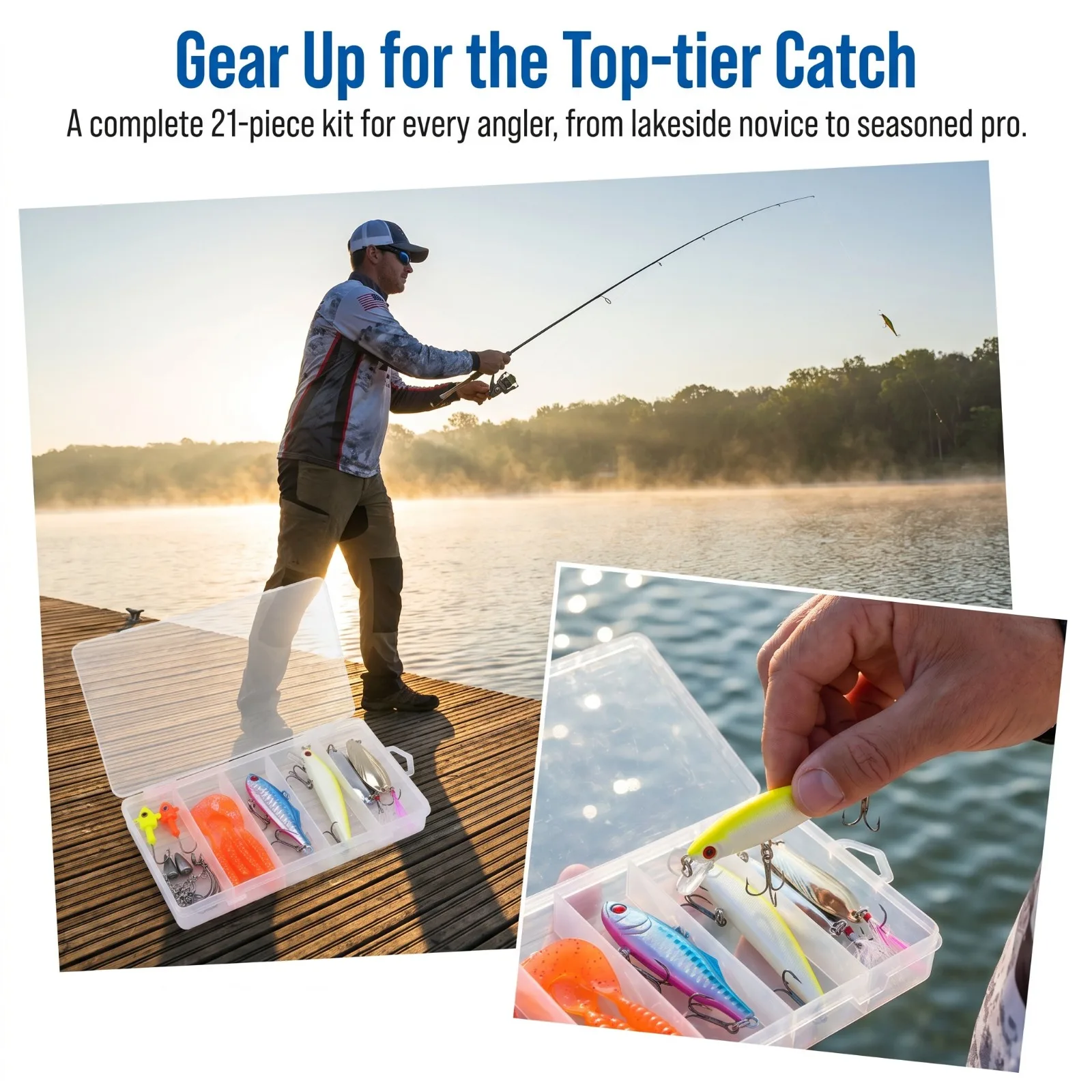 

Fishing Lure Kit with Minnow VIB Spoon Soft Bait Jig Hooks Swivels for Bass Trout Pike Freshwater Saltwater Tackle Box