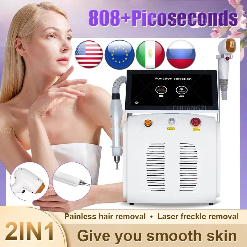 Diode 808 Hair Removal Machine 2in1 speckle pigment Removal Epilator equipment 755nm 808nm 1064nm with 3 Wavelength