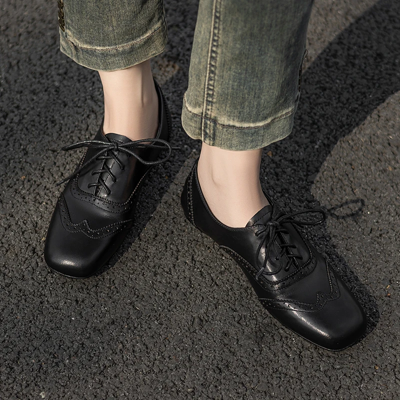 أحذية نسائية أوكسفورد برباط علوي أحذية بسيطة من جلد البقر أحذية نسائية على الطراز البريطاني لربيع الخريف مصنوعة يدويًا أحذية أوكسفورد الأساسية #6
