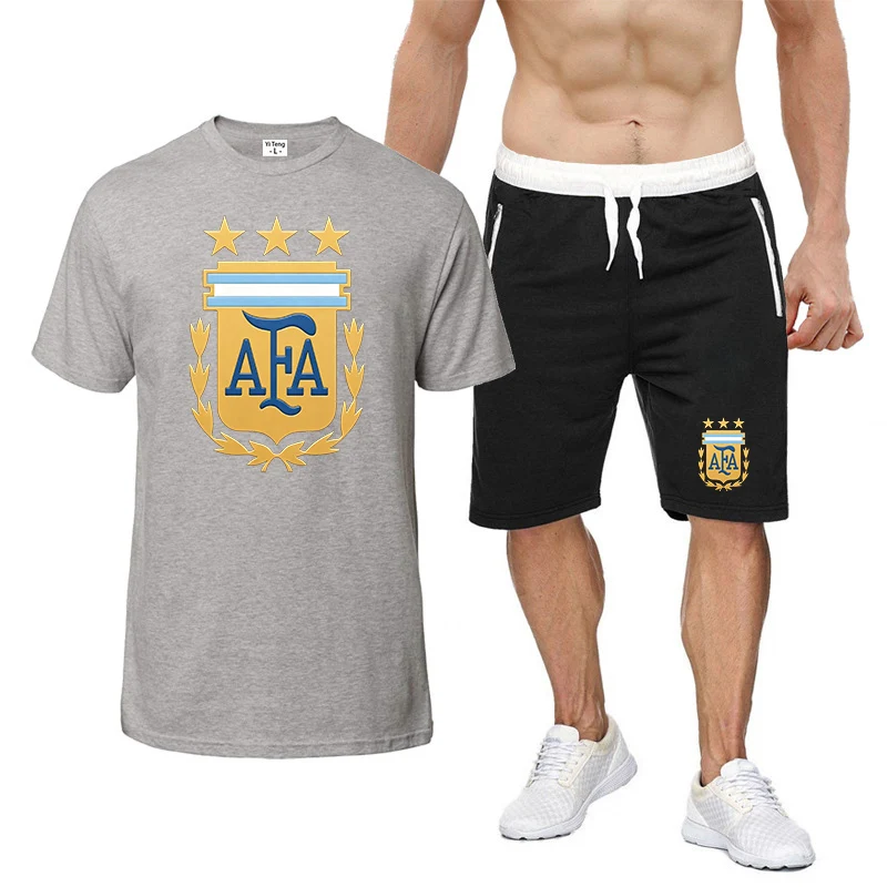 Argentina Summer Men's Fashion Simple Fitness Two-piece Fashion Short Sleeve and Shorts Sets Size Casual Sportswear T shirt view 5