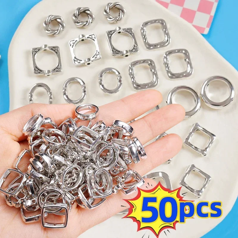 50pcs Silver Color Love Heart Hollow White K CCB Loose Spacer Beads For Jewelry Making DIY Necklace Bracelets Charms Accessories