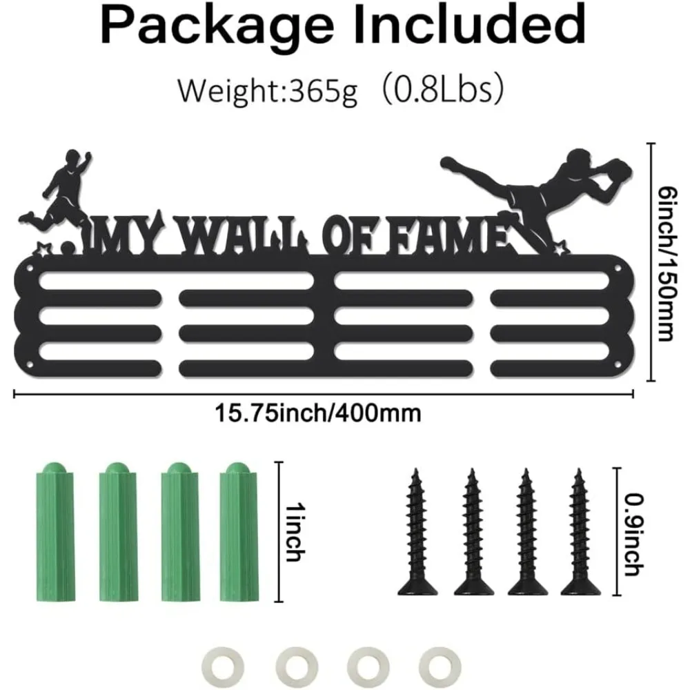 Soccer Medal Hanger Holder Display My Wall of Fame Football Sports Medals Display Rack for 60+ Medals Wall Mount Ribbon Display