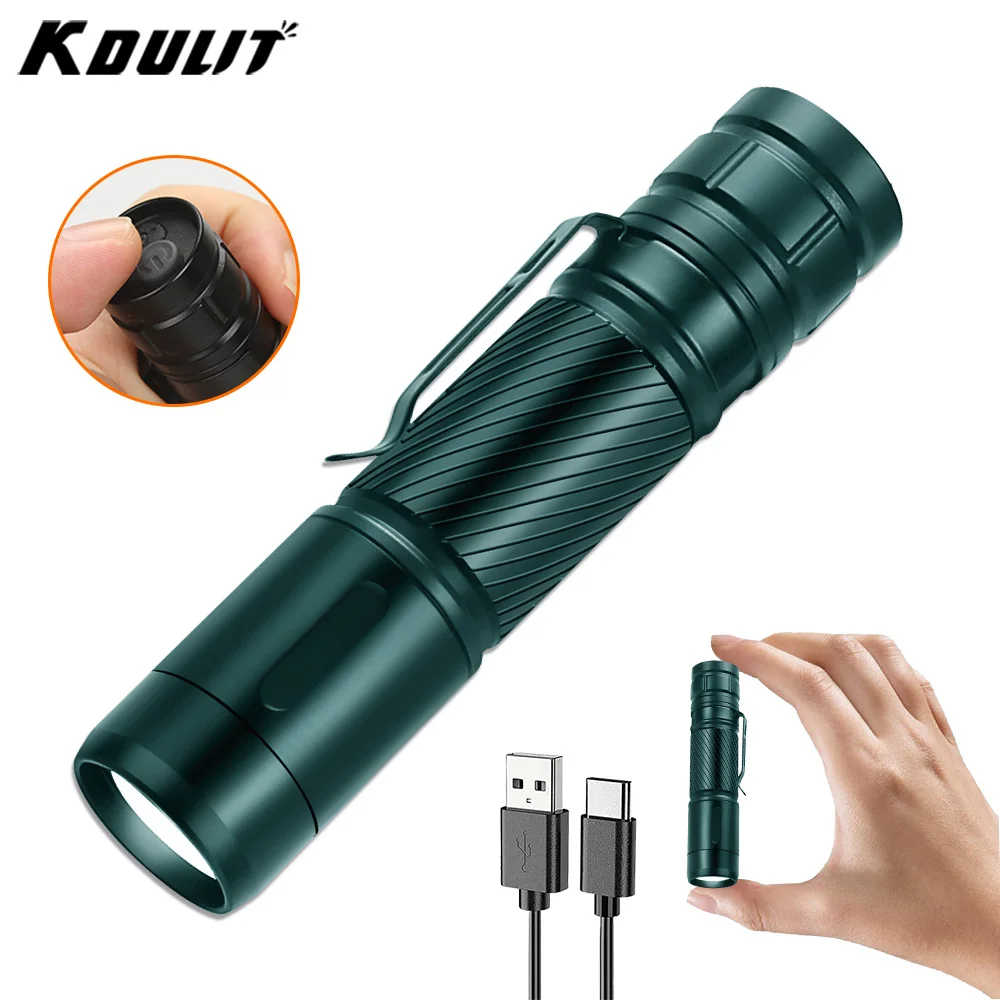 

KDULIT SC8 Powerful LED Tactical Flashlight Rechargeable EDC Keychain Torch with Pen Clip 1500Mah Lantern for Fishing Camping