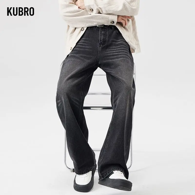 

Новые уличные джинсовые джинсы для мужчин, однотонные прямые эластичные хлопковые широкие брюки, деловые повседневные универсальные брюки, осень-зима