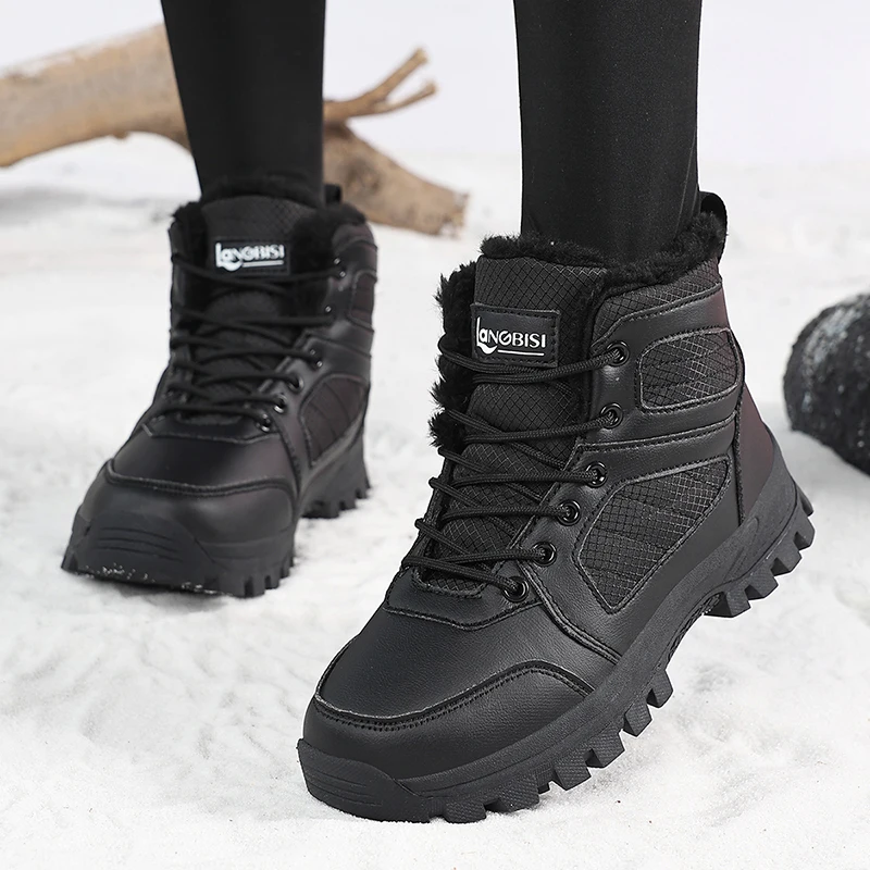 Women's Snow Boots, Winter Thickened Warm High-Top Boots, Outdoor Sports Short Boots, Lace-Up Ski Boots, Fashionable Mid-Calf High-Top Boots, Winter Sports Boots view 6