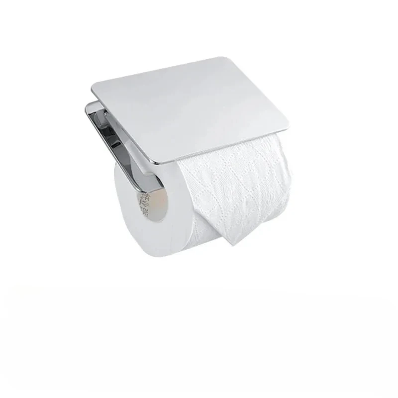 Wall Mount Stainless Steel Toilet Paper Holder with Lid - Dual Shelf Paper Towel Rack Bathroom Organizer for Home