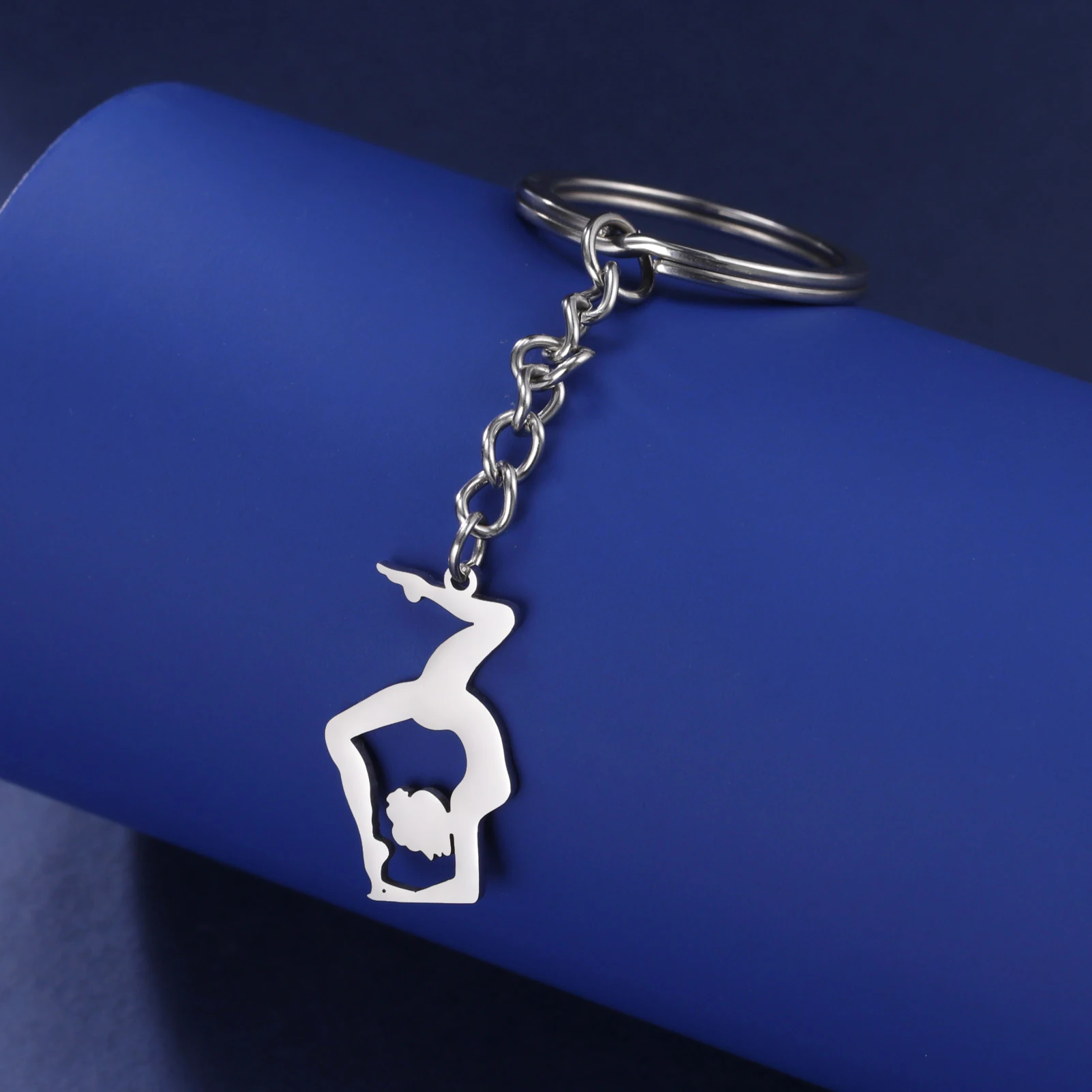 VASSAGO Men's Fashion Simple Gymnast Pendant Car Bag Keychain Girl's Stainless Steel Gymnastics Ballet Sports keyrings Jewelry image 4