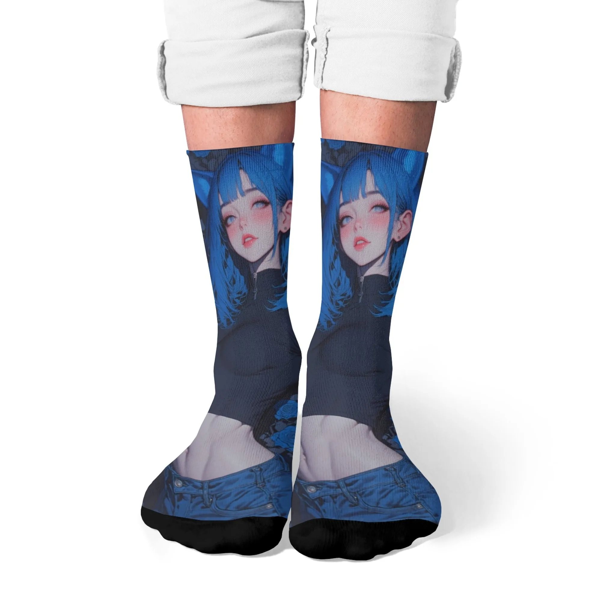 Blue Rose Anime Girl Harajuku Stijl Grappige Sokken Nieuwigheid Hip-Hop Trend Happy Socks Unisex Zachte Comfortabele Ademende Sokken Cadeau