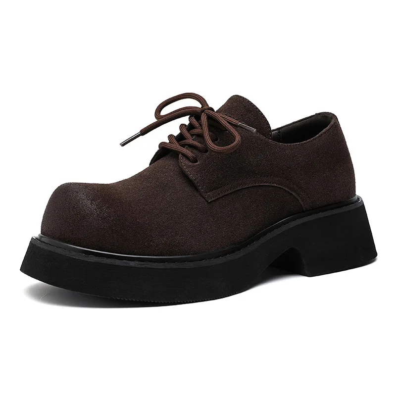 New Vintage British Men Cow Suede Shoes Spring Autumn Men Loafers Height Increasing Man Zapatos Hombre Dress Wedding Oxfords image 6