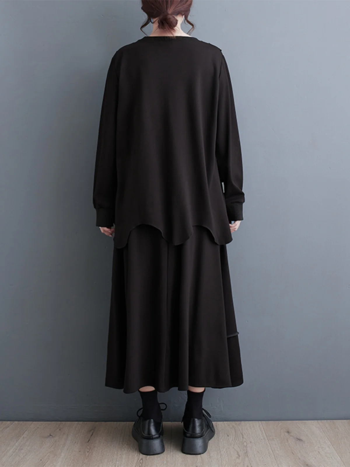 Efeito de emagrecimento conjunto de 2 peças solto ajuste midi saia superior outono faion plus size roupas femininas mistura de algodão conents