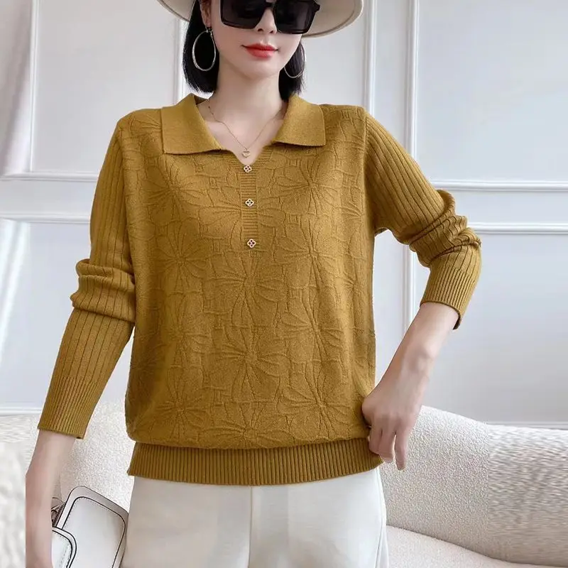 

New Fashionable Jacquard Knitted Base Shirt Elegant Top Doll Collar Pullover Long-sleeved Sweater Autumn and Winter 2026