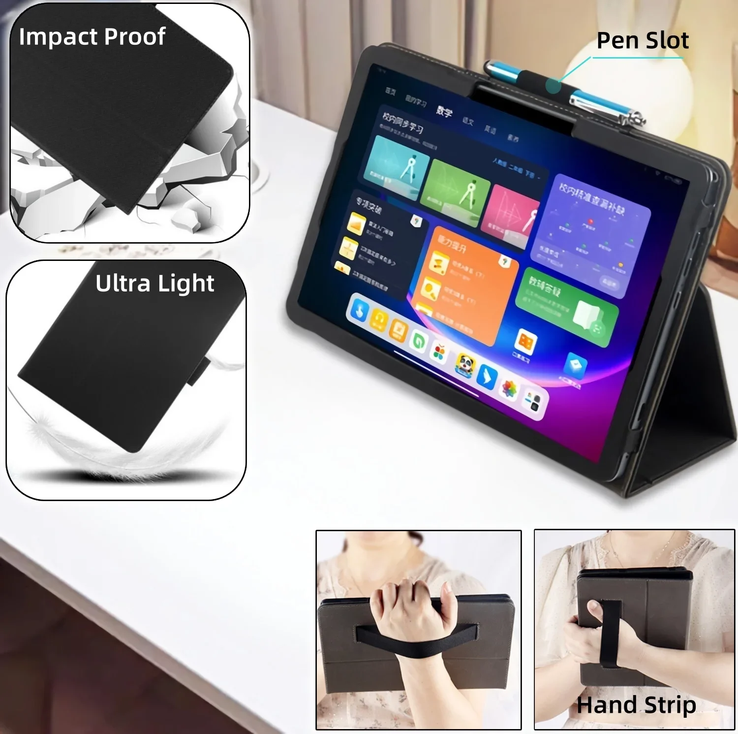Business Cover for HTC A104 A103 Plus A102 A101 A100 Tablet Case Folding Folio Stand Pu Leather Case with Hand Strip