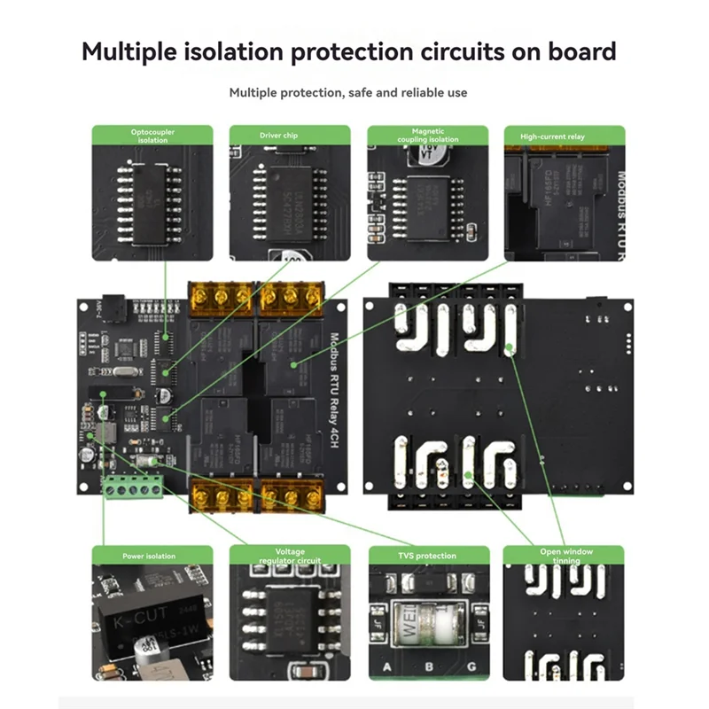 

AAAEL-DIN-Rail 4-канальный релейный модуль Протокол Modbus RTU RS485 Сильноточный релейный модуль Разнообразная схема защиты изоляции