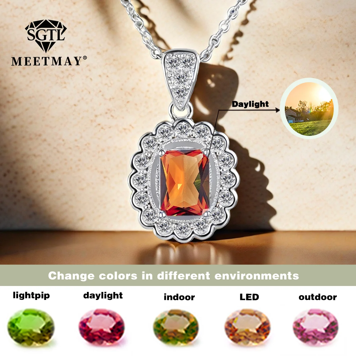 Bocarman Rectangle Lab Grown Zultanite Necklace Color Shift Pendant Gemstone Elegant Gift for Her