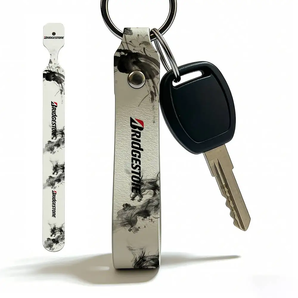 For Logo Bridgestone Soft PU Leather Motorcycle Keychain Lightweight Key Holder For Scooter Racing