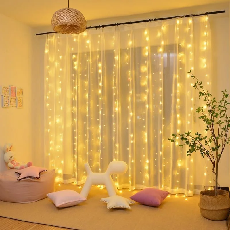 Tirai lampu LED dekorasi 6M 4M 3M, tali lampu 8mode Remote Control USB liburan peri pernikahan karangan bunga untuk dekorasi kamar tidur ruang tamu