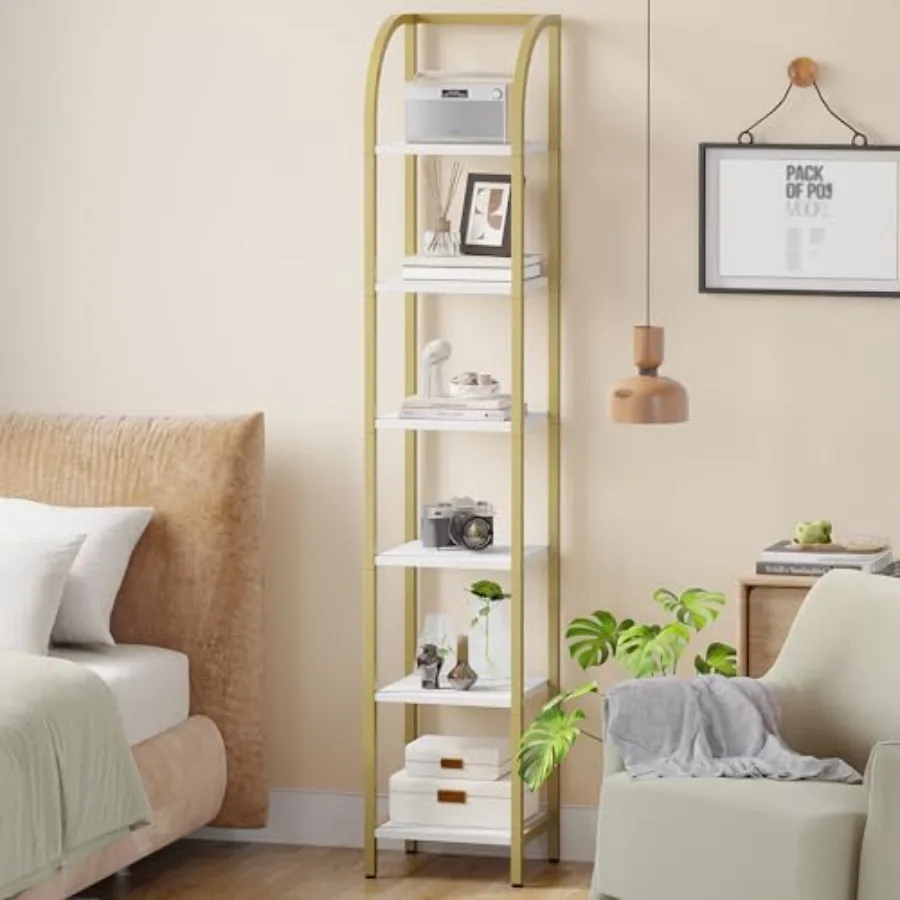 

ookself ookca Narrow ookca Self Orgazer wit Steel Frame for Study Living Room edroom Kitcen ome Office Industrial ookself 6-Tie