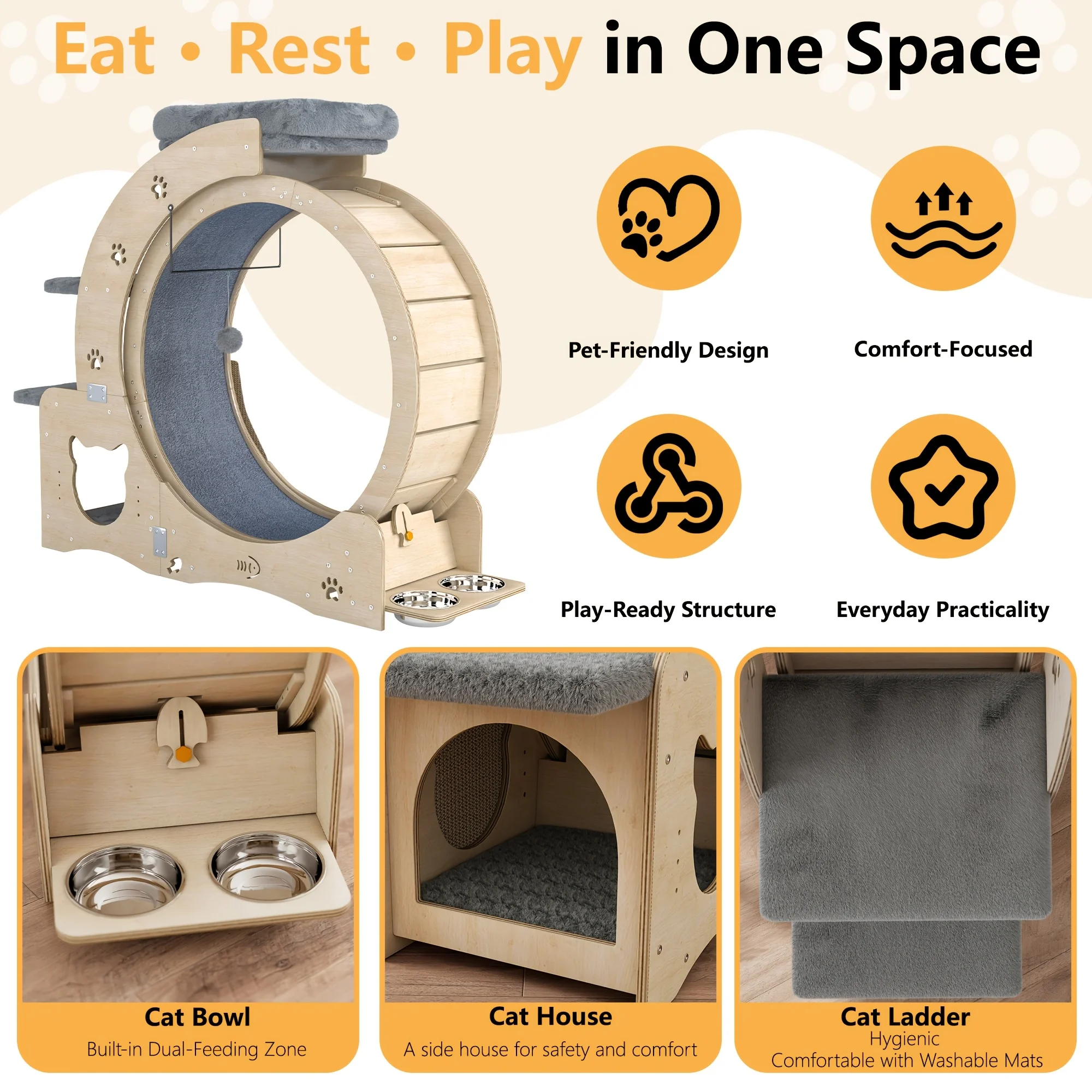 Quiet Indoor Cat Exercise Wheel – 119 USD Limited-Time Offer | Large Pet Activity Treadmill for Energy Release | Space-Saving De view 7