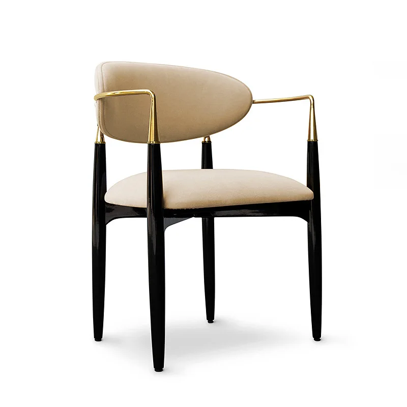 

Modern restaurant solid wood leather dining table and chairs villa model room living room leisure chair single chair