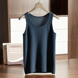 2024 New Half 100 Pure Cashmere Sweater Men's Four Seasons Versatile U-neck Tank Top Fashion Base