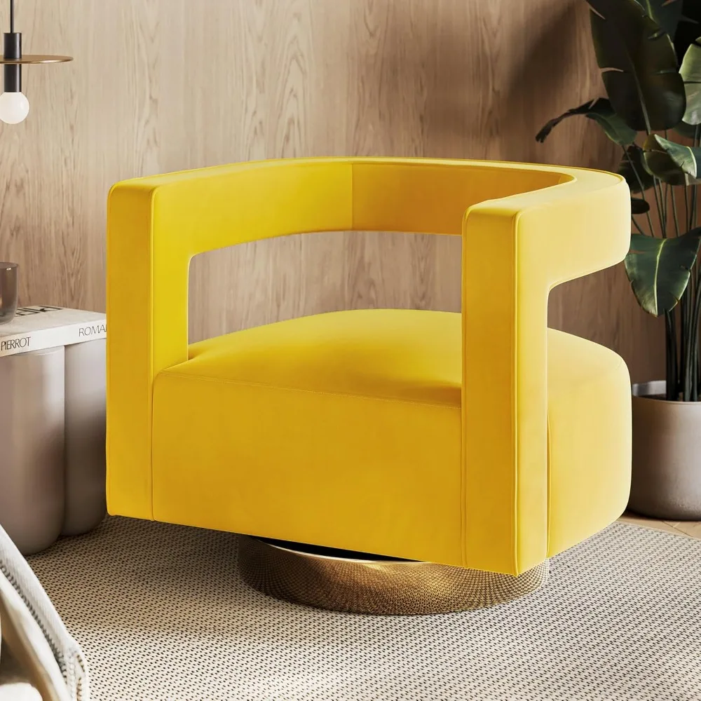 

Swivel Barrel Accent Chair, Modern Upholstered Arm Comfy Velvet Curved Back Round Chair with Gold Base Wood Frame, Customized