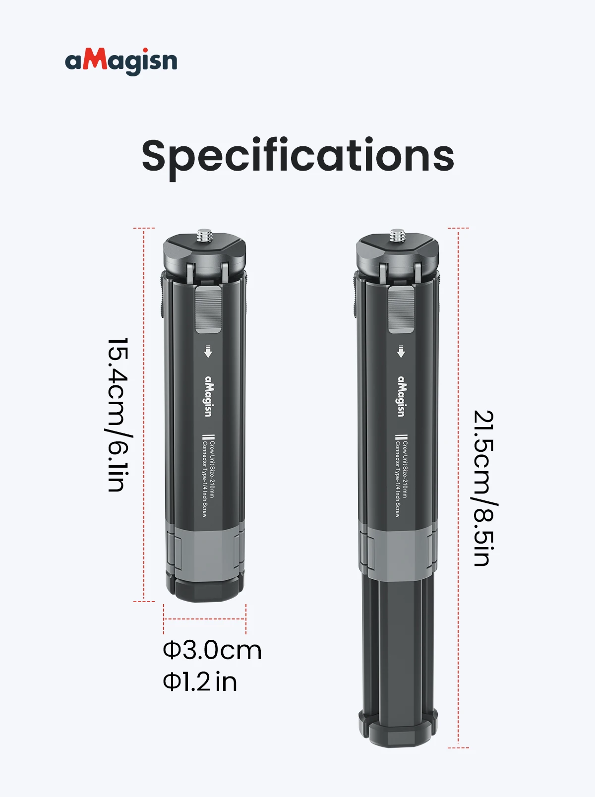 aMagisn Metall-Mini-Stativ für GoPro DJI Insta360 Action-Kameras, 2-stufig verstellbarer Winkel & einziehbare Beine – Detail 12
