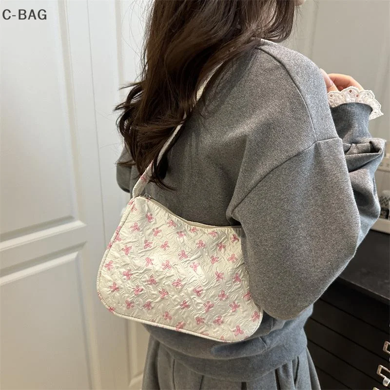 

Модная большая сумка для девочек с милым принтом банта, сумка через плечо большой вместимости, повседневная сумка для поездок на работу с простым и удобным хранением